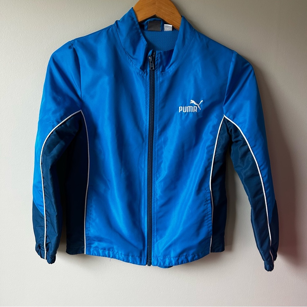 Boys Puma Lightweight Blue Jacket  Windbreaker Full Zip Kids Size 8